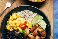 Tropical Mojo Chicken Quinoa Bowls with Mango Salsa and Black Beans