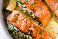 Creamy Spinach Artichoke Stuffed Salmon