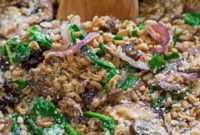 Hearty Warm Farro Salad with Spinach & Mushrooms