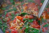 Hearty Italian Orzo Tomato Spinach Soup