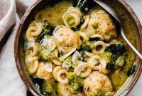 Hearty Pesto Chicken Meatball Soup with Rich Parmesan Broth