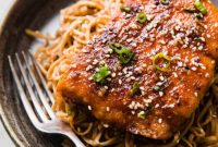 Sticky Teriyaki Salmon with Ginger Noodles