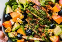 Grilled Chicken Cobb Salad with Smoky Corn and Sweet Peaches