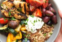 Greek Chicken Souvlaki Bowls with Roasted Veggies & Creamy Tzatziki