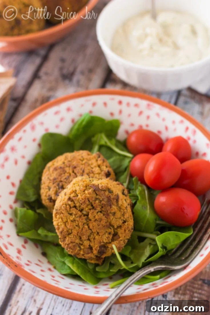 Baked Quinoa Falafel with Homemade Tahini Sauce
