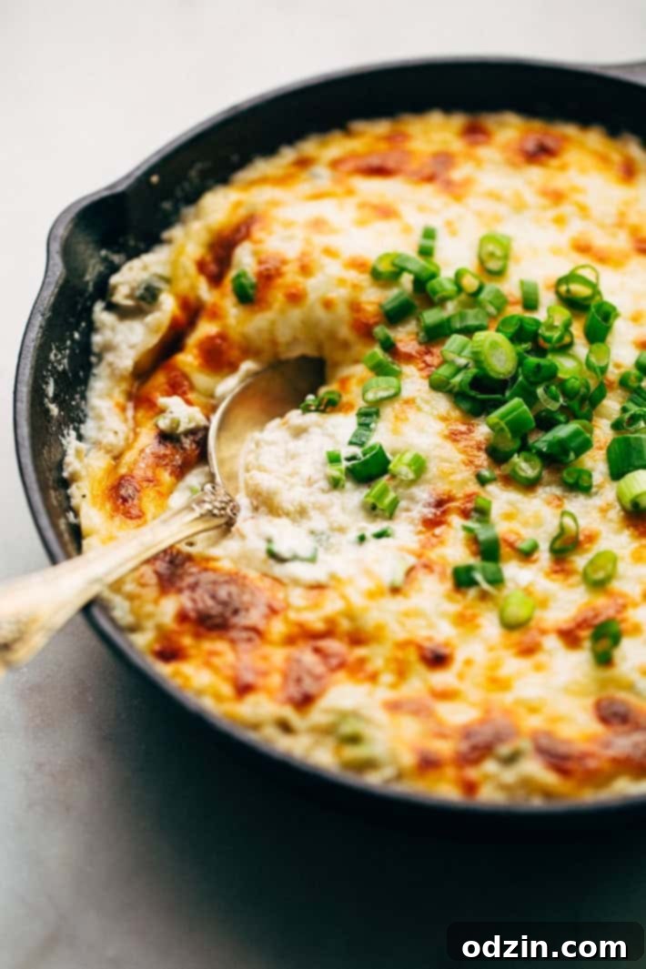 Overhead shot of Hot Crab Dip with crunchy dippers