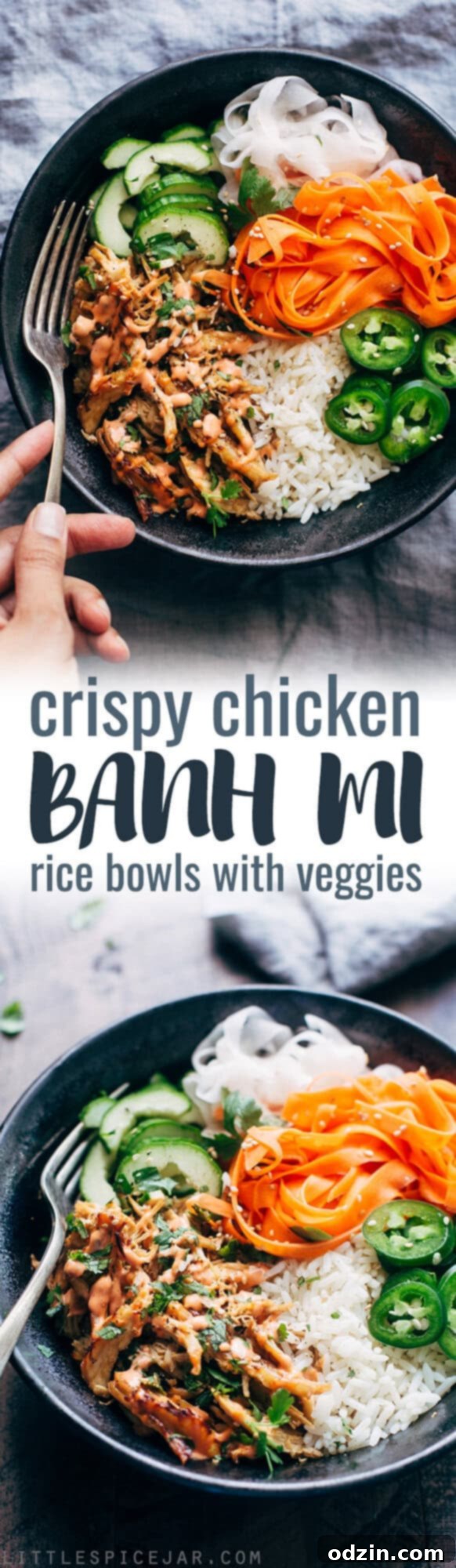 Crispy Chicken Banh Mi Bowls with Veggies - An instant pot recipe for crispy chicken served with rice and tons of veggies! #banhmibowls #banhmi #instantpot | Littlespicejar.com Crispy Chicken Banh Mi Bowls with Veggies - An instant pot recipe for crispy chicken served with rice and tons of veggies! #banhmibowls #banhmi #instantpot | Littlespicejar.com