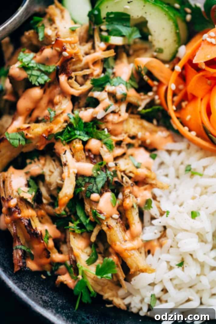 Crispy Chicken Banh Mi Bowls with Veggies - An instant pot recipe for crispy chicken served with rice and tons of veggies! #banhmibowls #banhmi #instantpot | Littlespicejar.com Crispy Chicken Banh Mi Bowls with Veggies - An instant pot recipe for crispy chicken served with rice and tons of veggies! #banhmibowls #banhmi #instantpot | Littlespicejar.com