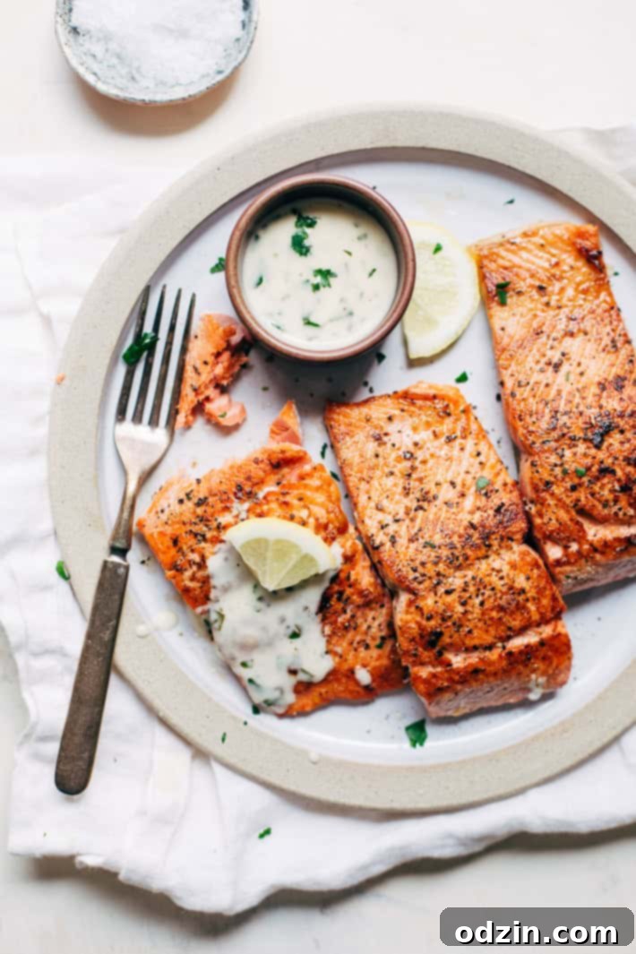 Recipe image: Perfect Pan-Seared Salmon with 4 Ingredient Lemon Butter Cream Sauce