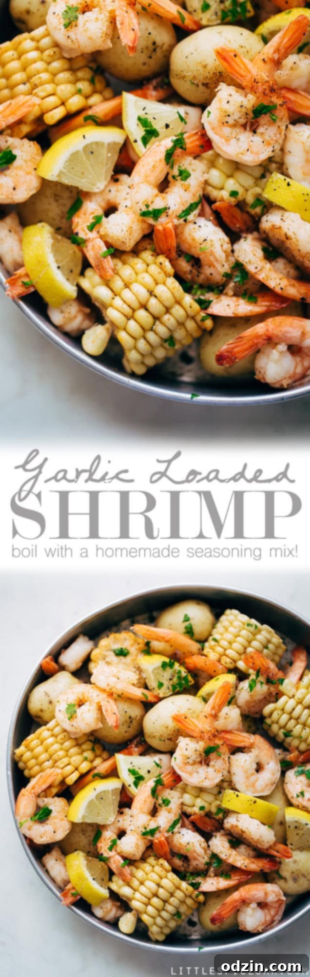Garlic Loaded Southern Shrimp Boil - This is a 30 minute recipe for a homemade shrimp boil with homemade boil seasoning! #shrimpboil #homemadeoldbayseasoning #shrimp #boil #seafoodboil #crawfishboil | LIttlespicejar.com