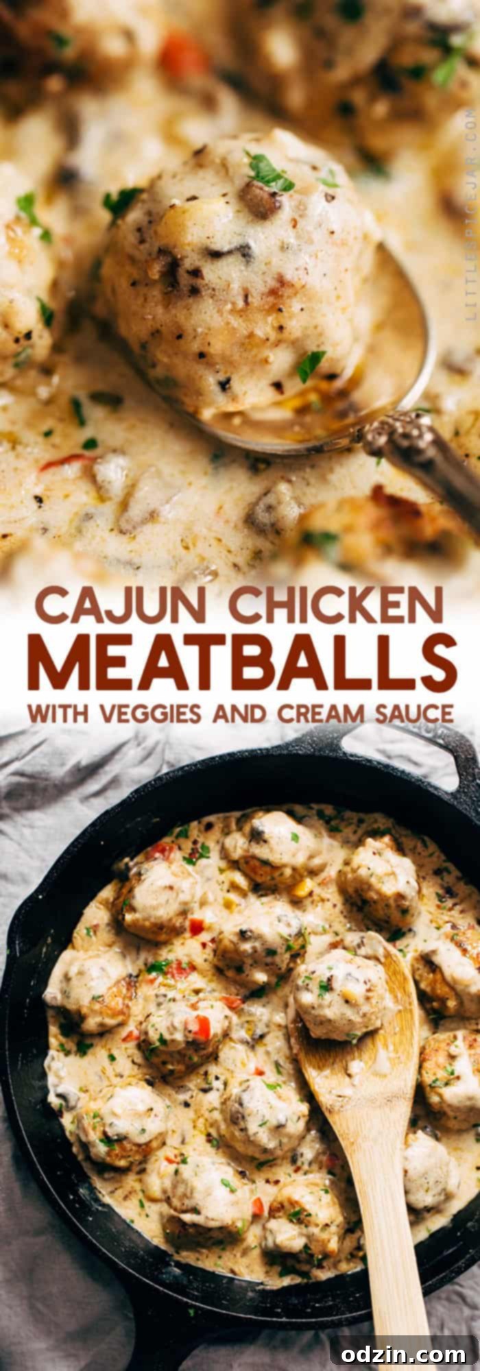 Cajun Chicken Meatballs in Tasty Cream Sauce - A beautiful presentation of the complete dish, showcasing its comforting and appetizing appeal. A vibrant overhead shot of a large batch of Cajun Chicken Meatballs in a rich cream sauce, perfect for a gathering.