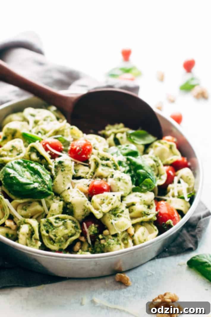 15 Minute Spinach Pesto Tortellini Salad