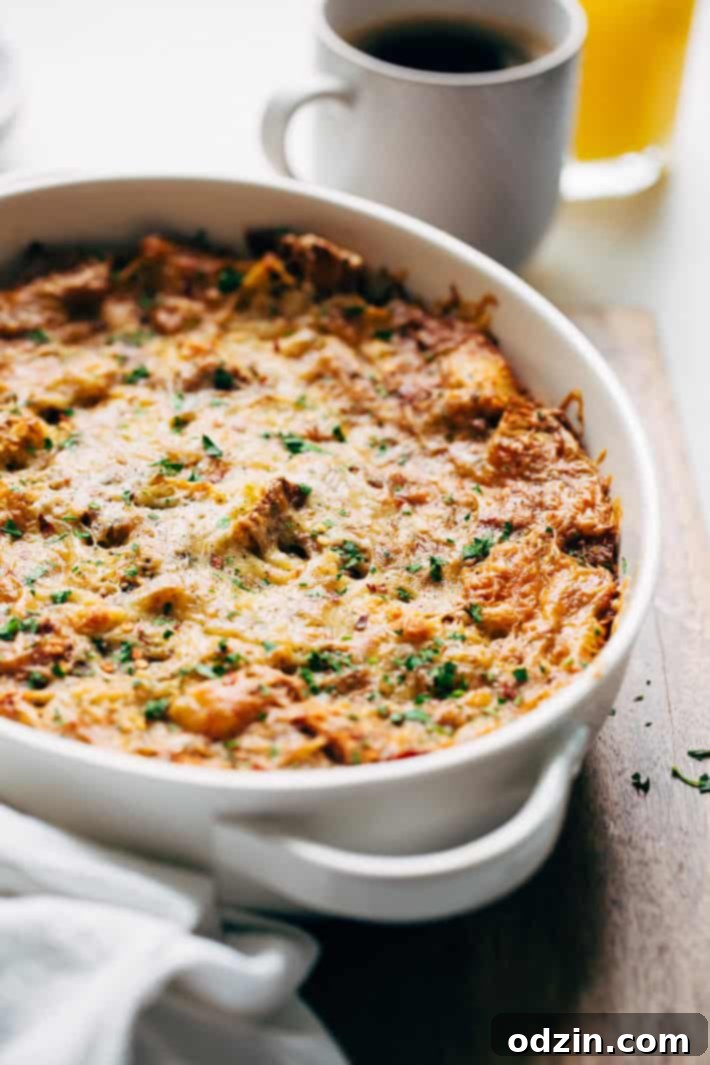 A final photo of the Sun-dried Tomato Basil Breakfast Casserole recipe for Pinterest.