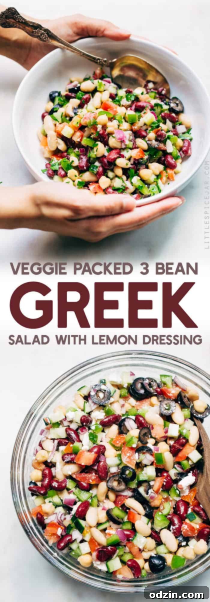 Close-up of Three Bean Greek Salad with fresh parsley