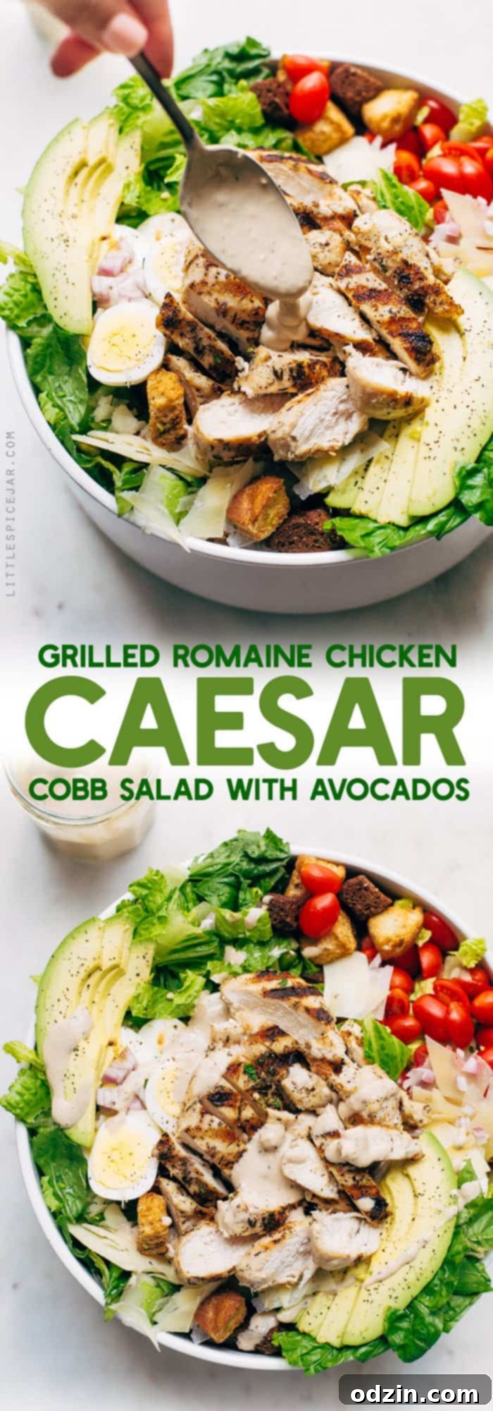 Full spread of the Grilled Romaine Chicken Caesar Cobb Salad