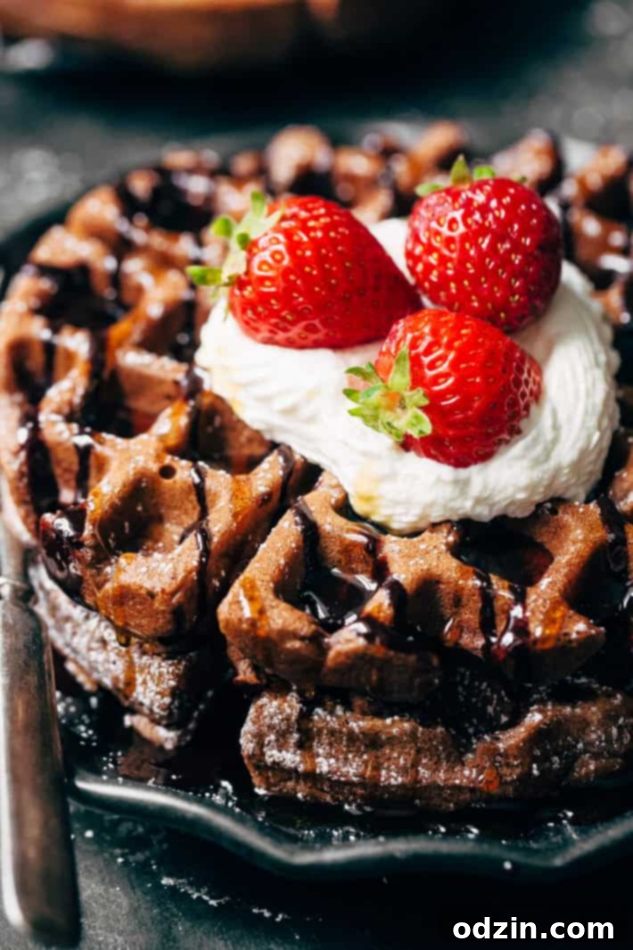 Simple Crispy Chocolate Waffle A single, minimalist crispy chocolate waffle ready to be enjoyed.