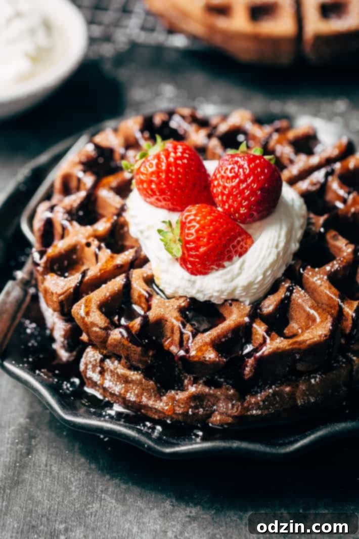 Ingredients and batter for homemade chocolate waffles.