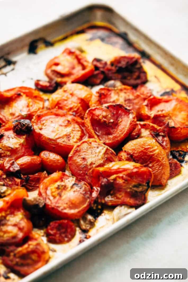 Simple Roasted Tomato Sauce Prep Oven-roasted tomatoes and garlic for a rustic sauce