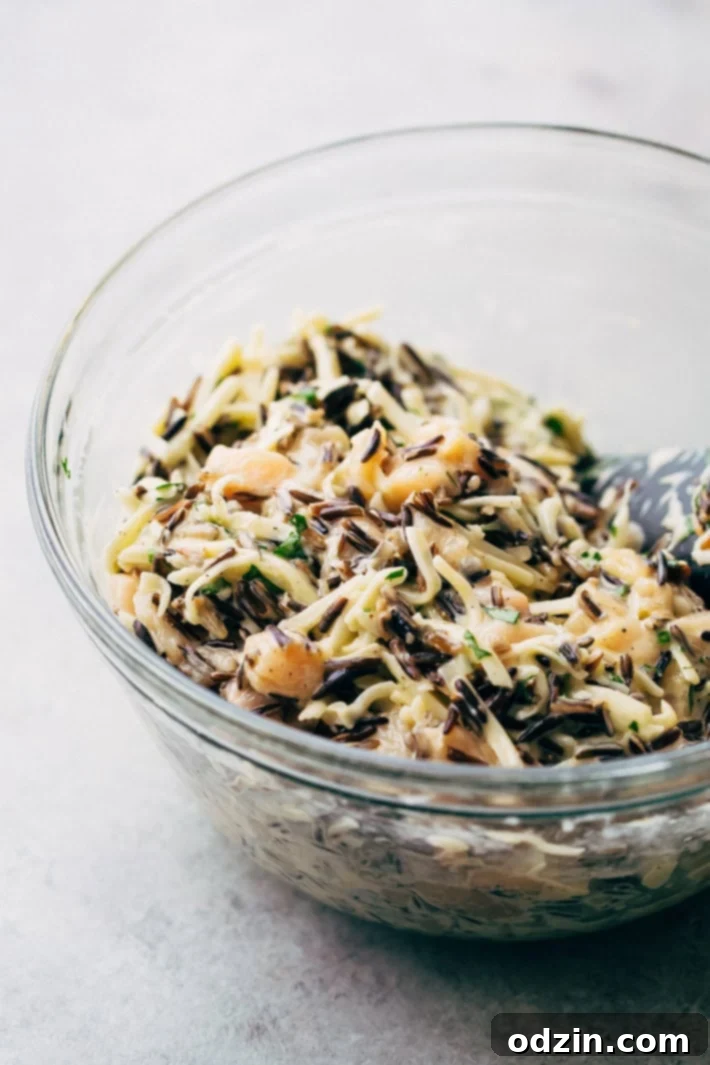 Golden Wild Rice Chicken Fritters with Creamy Garlic Herb Dip 5 Side view of several Cheesy Wild Rice Chicken Fritters on a plate