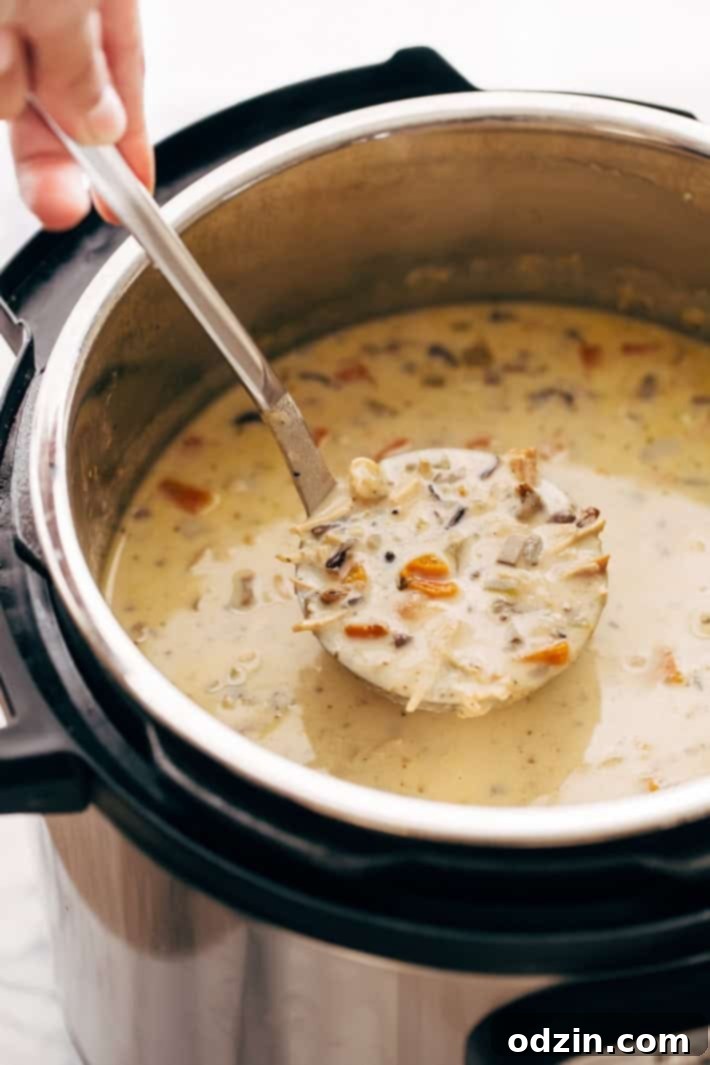 Instant Pot Chicken Wild Rice Soup - this soup is warm and filling and takes 45 minutes to make from start to finish! #instantpot #pressurecooker #soup #chickenwildricesoup #wildricesoup | Littlespicejar.com Instant Pot Chicken Wild Rice Soup - this soup is warm and filling and takes 45 minutes to make from start to finish! #instantpot #pressurecooker #soup #chickenwildricesoup #wildricesoup | Littlespicejar.com