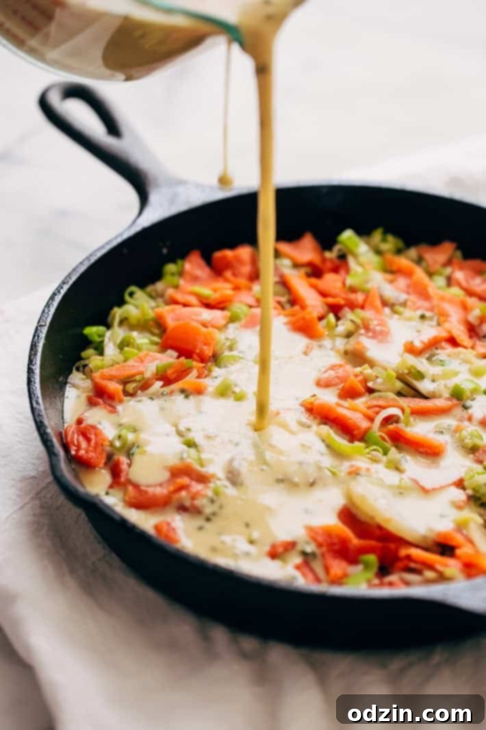 Smoked Salmon Breakfast Casserole - layers of thinly sliced potatoes, sautéed leeks, and flaky salmon. Great to serve for brunch! Smoked Salmon Breakfast Casserole - layers of thinly sliced potatoes, sautéed leeks, and flaky salmon. Great to serve for brunch!