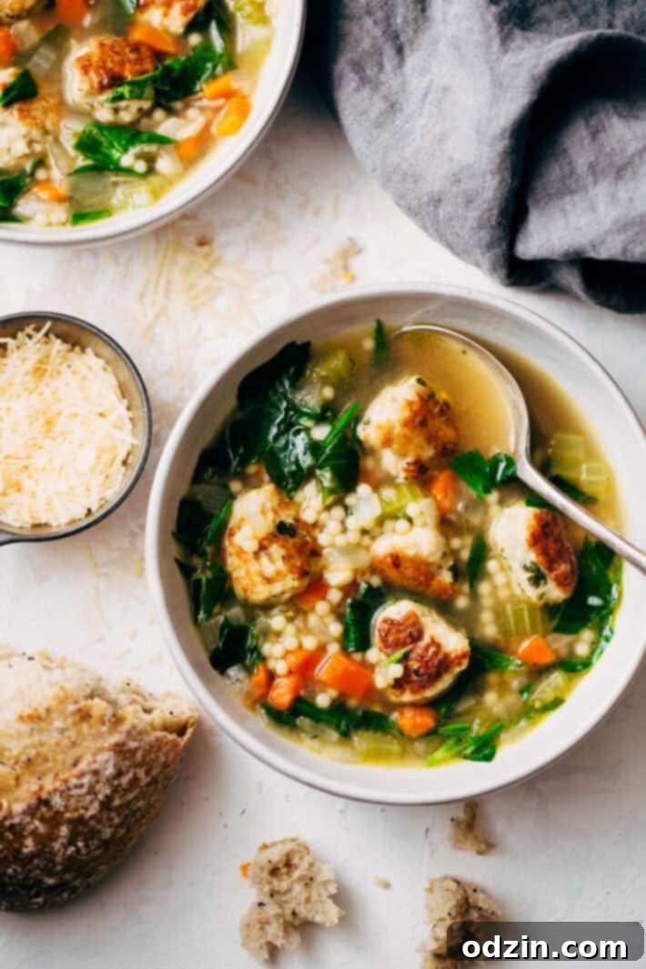 Hearty and flavorful Italian Wedding Soup with chicken meatballs