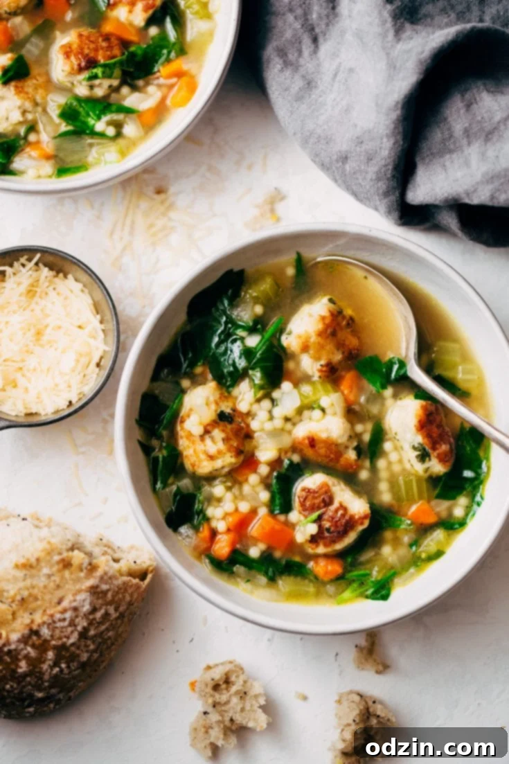Italian Wedding Soup with chicken meatballs