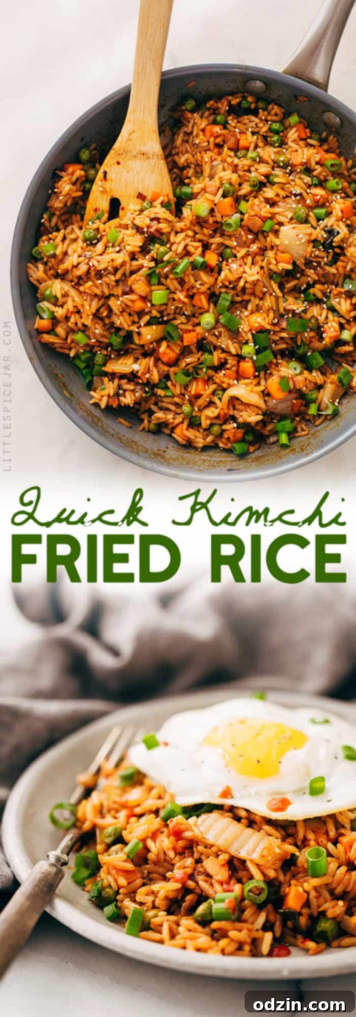 Generous Portion of Kimchi Fried Rice A large serving of kimchi fried rice, presented beautifully as a full meal.