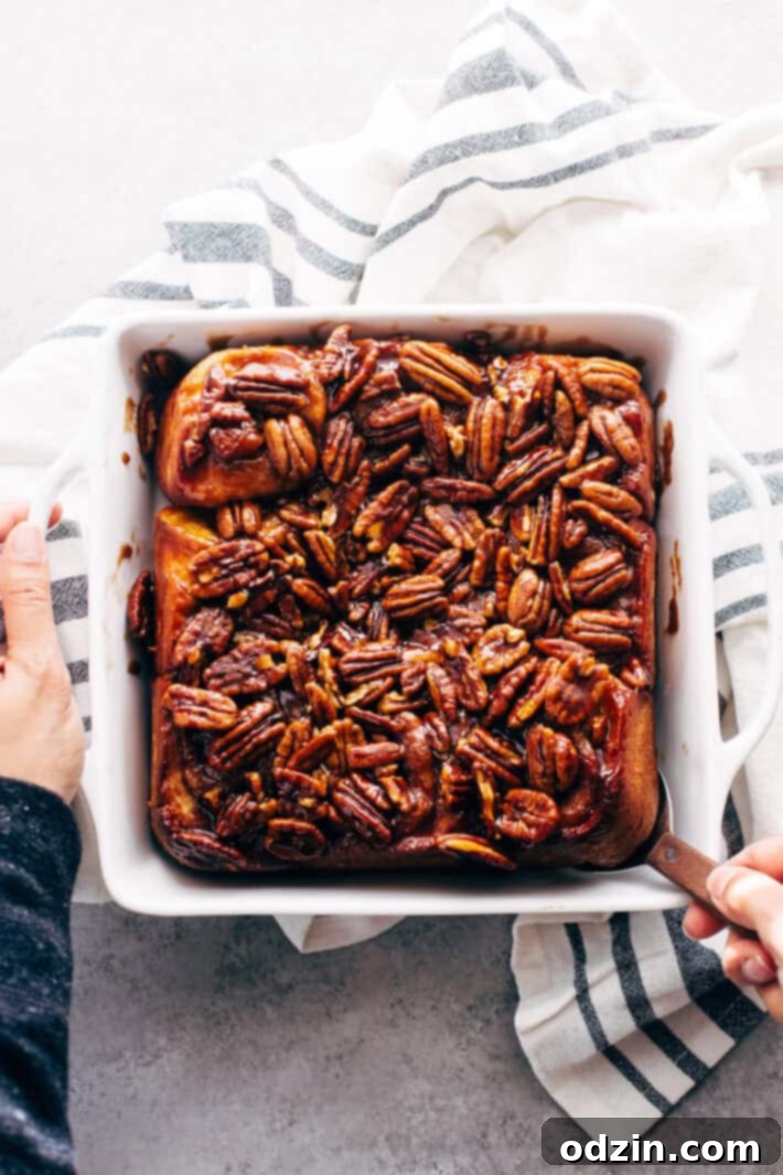 Delicious Gooey Pecan Sticky Buns with caramel topping and cinnamon swirls