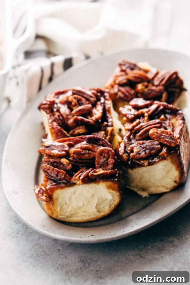 Gooey Pecan Sticky Buns on a serving platter