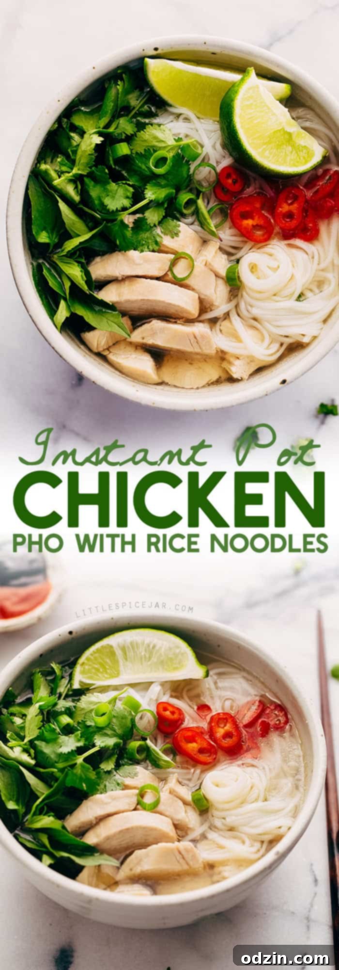 Instant Pot Chicken Pho Noodle Soup (Pho Ga) - Learn how to make chicken pho in your instant pot! This soup has tons of aromatics and is delicious! #instantpot #pressurecooker #chickenpho #phoga #instantpotchickenpho | Littlespicejar.com