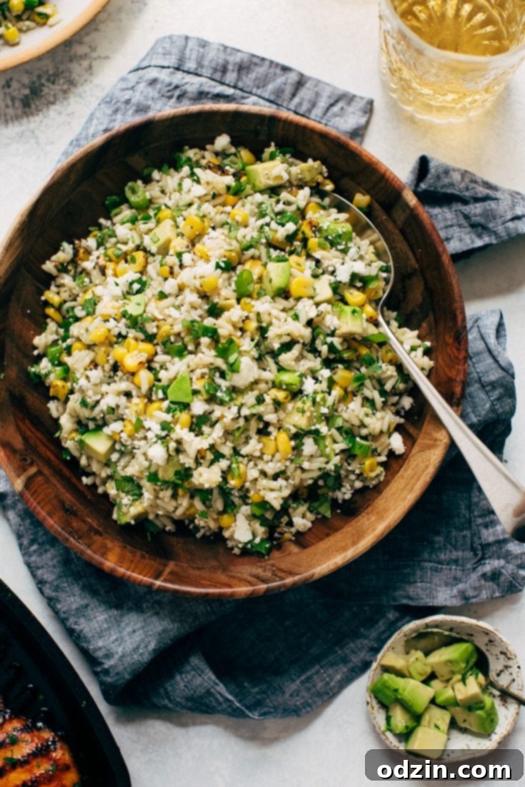 Street Corn Rice Salad with Avocados recipe card image