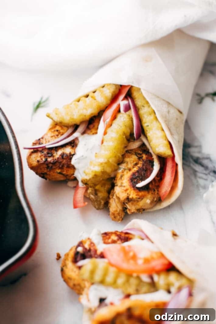 Delicious Homemade Chicken Gyros with Fries