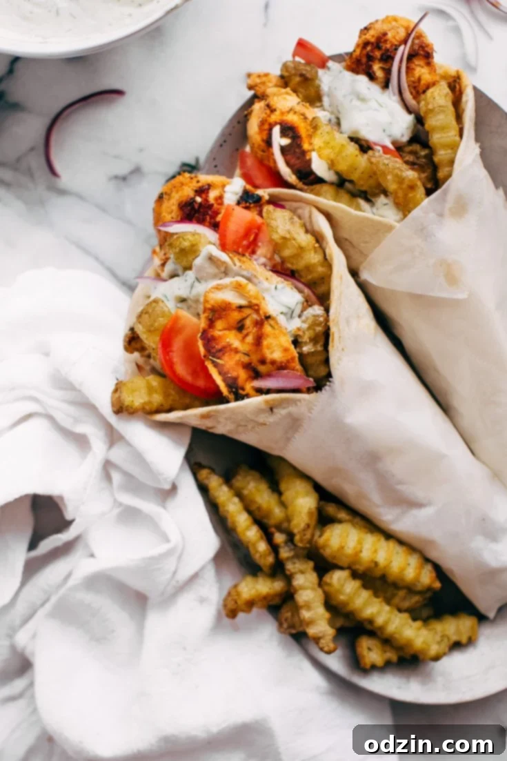 Easy Chicken Gyros with French Fries and Tzatziki Sauce