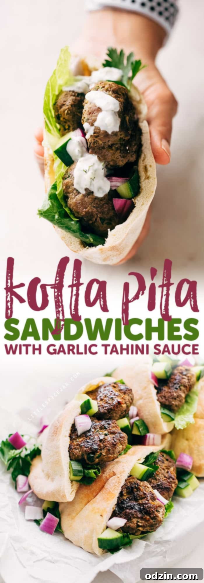 Kofta Pita Sandwiches - homemade kofta kabobs made with just a few ingredients and stuffed inside pocket pita bread! These are so good with my homemade garlic tahini sauce! #kofta #koftakabob #koftapitasandwich #naanwich | Littlespicejar.com