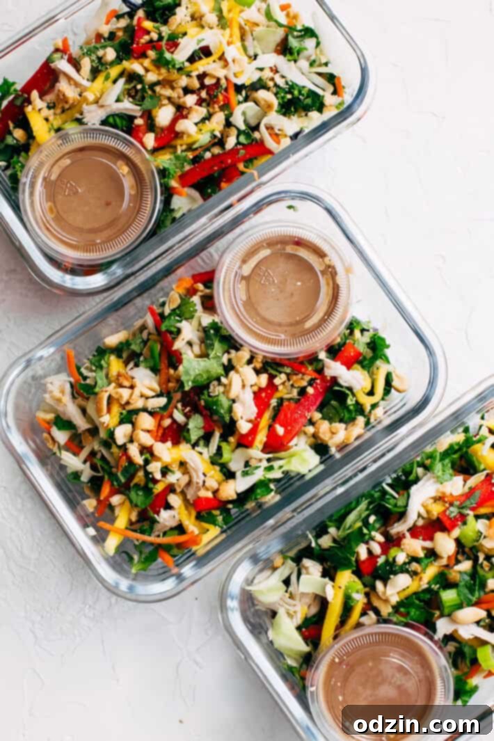 Chopped Thai Chicken Salad with Skinny Peanut Dressing (Meal Prep) - Learn how to prep an easy Thai chicken salad for your weekly lunches! So good and so skinny! #mealprep #choppedthaisalad #chickensalad #thaisalad | Littlespicejar.com