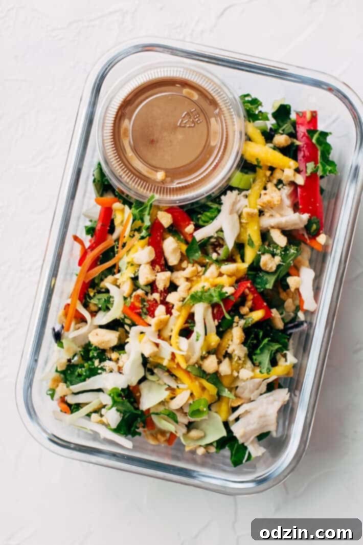 Chopped Thai Chicken Salad with Skinny Peanut Dressing (Meal Prep) - Learn how to prep an easy Thai chicken salad for your weekly lunches! So good and so skinny! #mealprep #choppedthaisalad #chickensalad #thaisalad | Littlespicejar.com