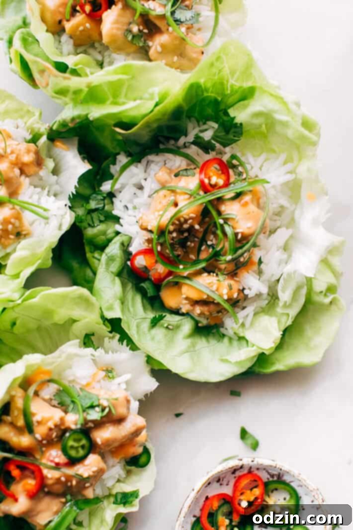 Bang Bang Chicken Lettuce Wraps - a homemade lettuce wrap stuffed with jasmine rice, sautéed chicken and tons of bang bang sauce! #bangbangchicken #bangbangsauce #bangbanglettucewraps #chickenlettucewraps | Littlespicejar.com Bang Bang Chicken Lettuce Wraps - a homemade lettuce wrap stuffed with jasmine rice, sautéed chicken and tons of bang bang sauce! #bangbangchicken #bangbangsauce #bangbanglettucewraps #chickenlettucewraps | Littlespicejar.com
