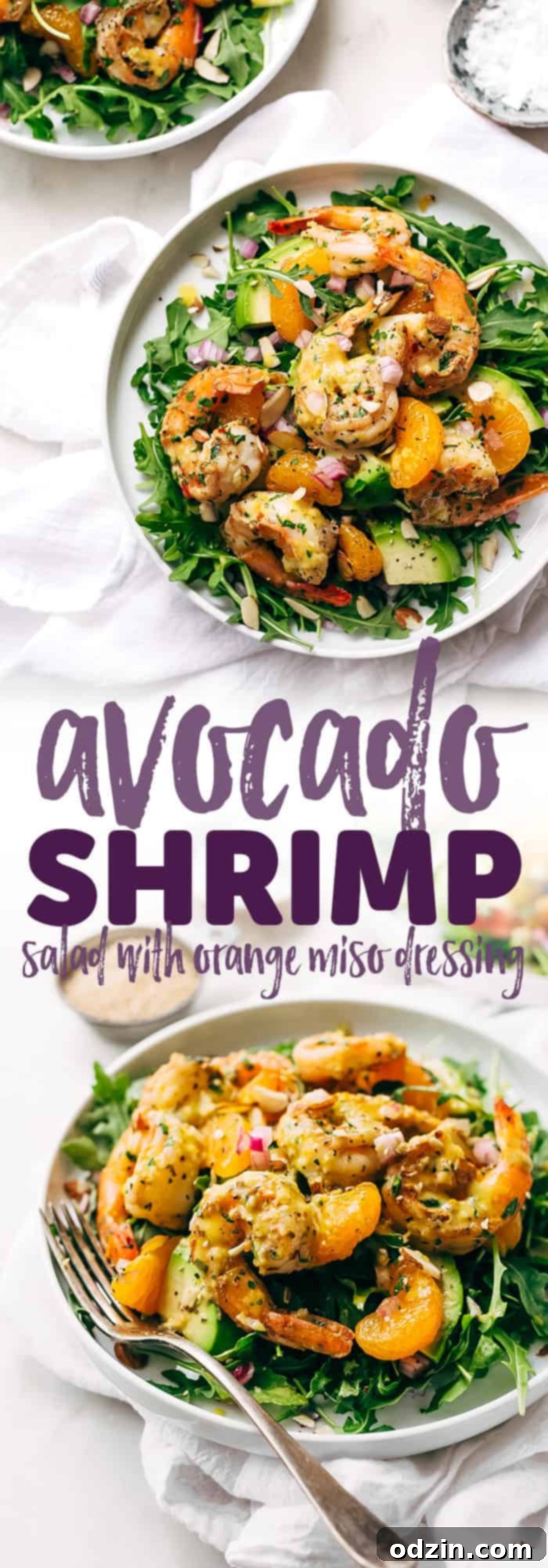 Avocado Shrimp Salad with Citrus Miso Dressing - learn how to make a quick and easy shrimp salad loaded with tons avocados, mandarin oranges, and sliced almonds! #shrimpsalad #salad #lowcarb #avocadoshrimpsalad | Littlespicejar.com Avocado Shrimp Salad with Citrus Miso Dressing - learn how to make a quick and easy shrimp salad loaded with tons avocados, mandarin oranges, and sliced almonds! #shrimpsalad #salad #lowcarb #avocadoshrimpsalad | Littlespicejar.com