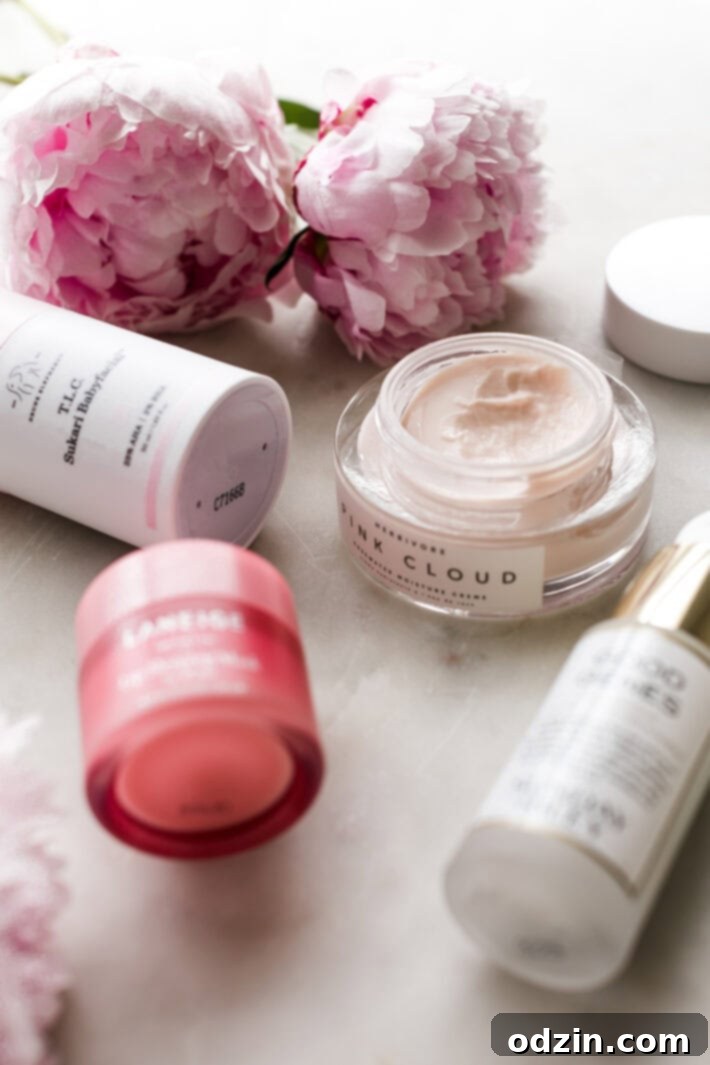 peonies and skin care products