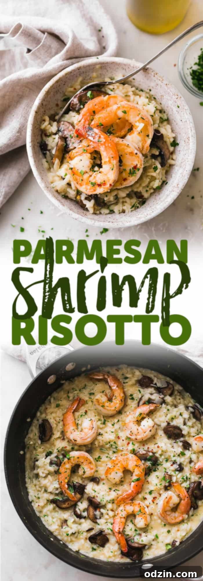 Mushroom Parmesan Shrimp Risotto - Learn how to make shrimp risotto at home with ease! Loaded with sautéed mushrooms, shrimp and tons of garlic! #shrimprisotto #mushroomrisotto #parmesanrisotto #homemaderisotto | Littlespicejar.com