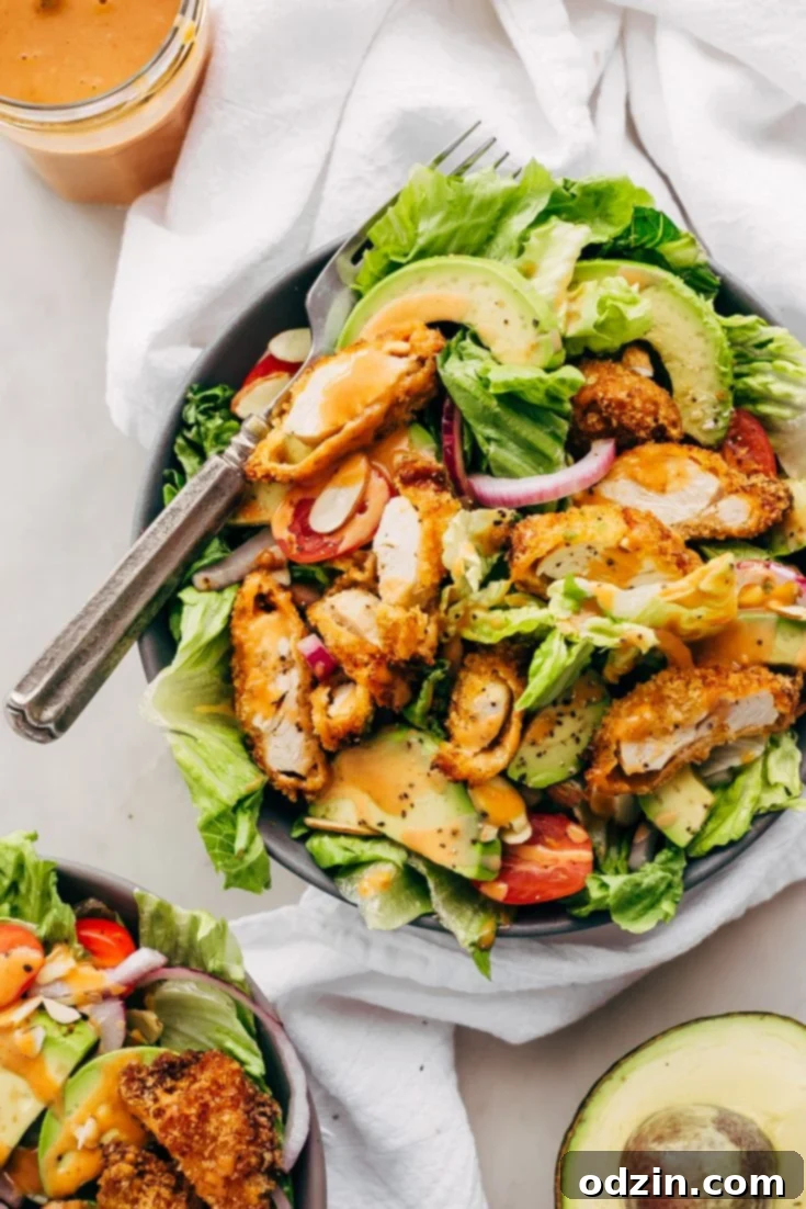 Crispy Chicken Salad with Sriracha Honey BBQ Dressing