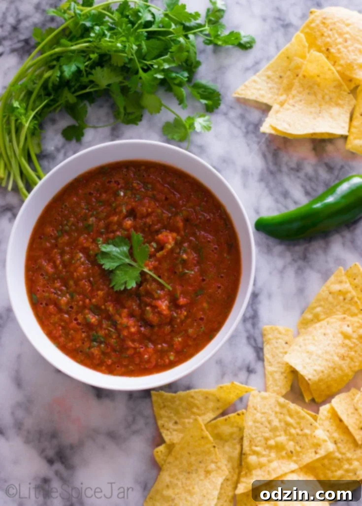 Restaurant Style Fire-Roasted Salsa served with tortilla chips