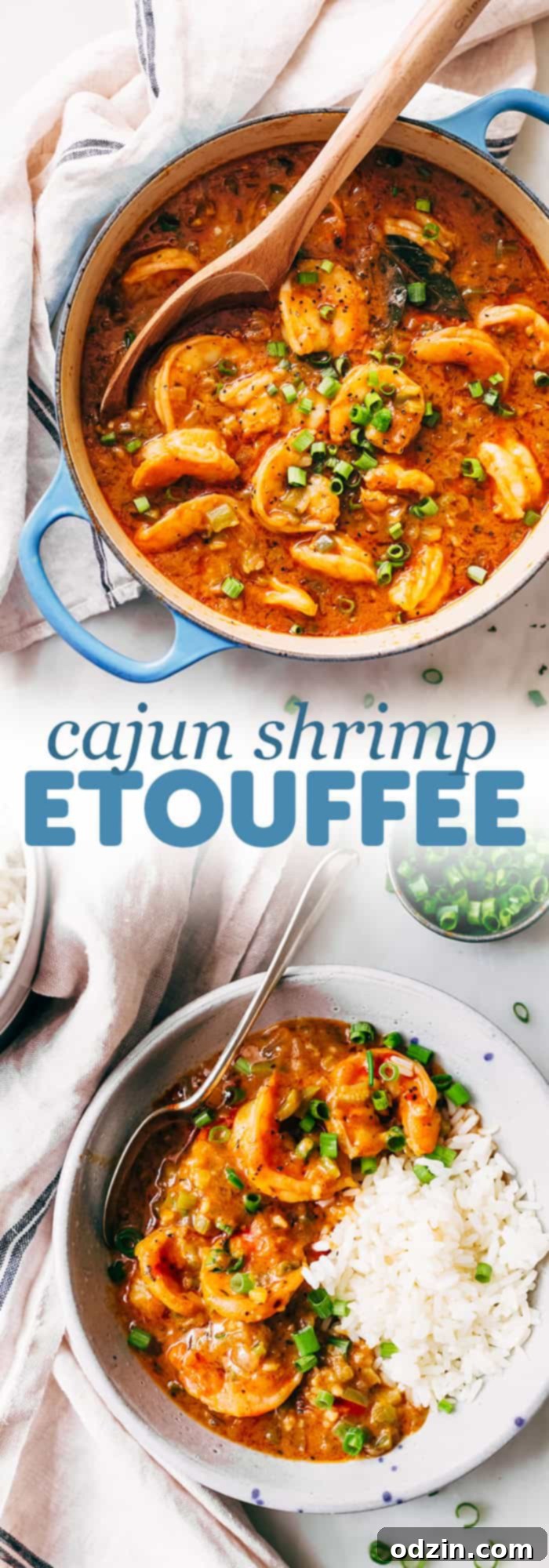 Spicy Cajun Shrimp Etouffee 11 two images with words created for the sole purpose of pinning on Pinterest: 'Cajun Shrimp Étouffée - Learn how to make it from scratch! Delicious & Hearty Comfort Food from littlespicejar.com'