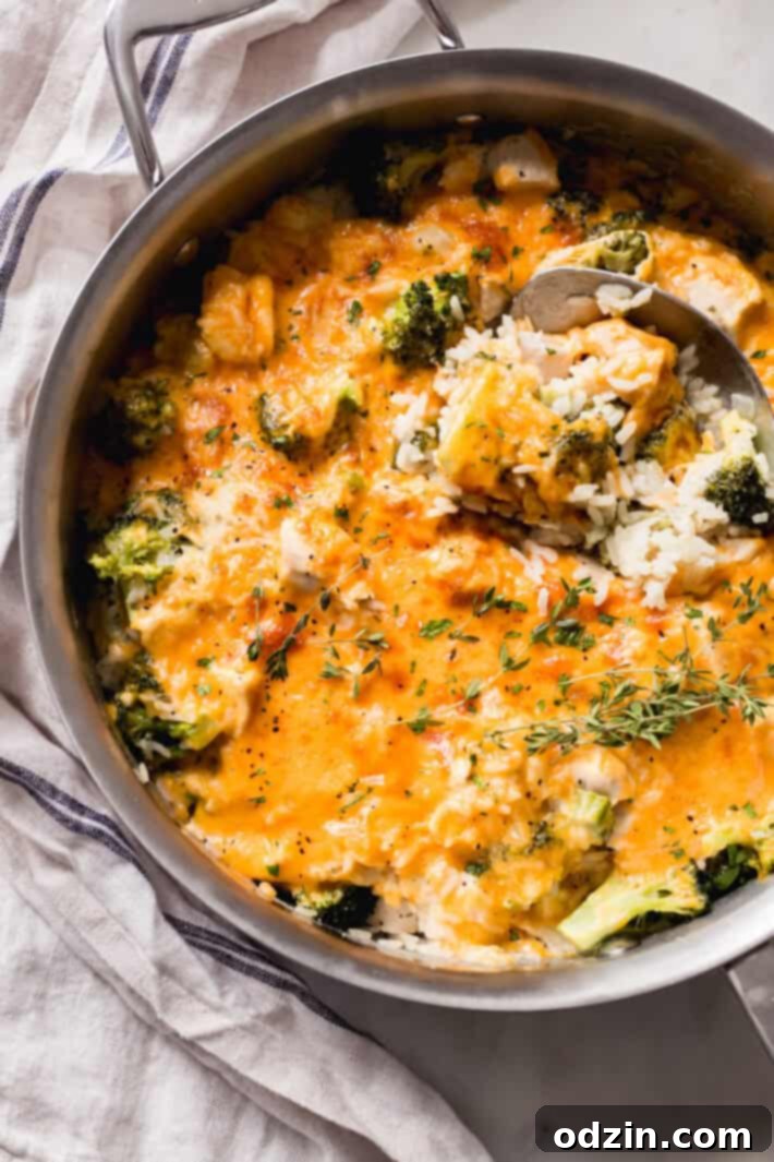 Easy One-Pot Cheesy Chicken, Broccoli & Rice Dinner 2 stainless steel pot with prepared chicken broccoli rice casserole with steel spoon