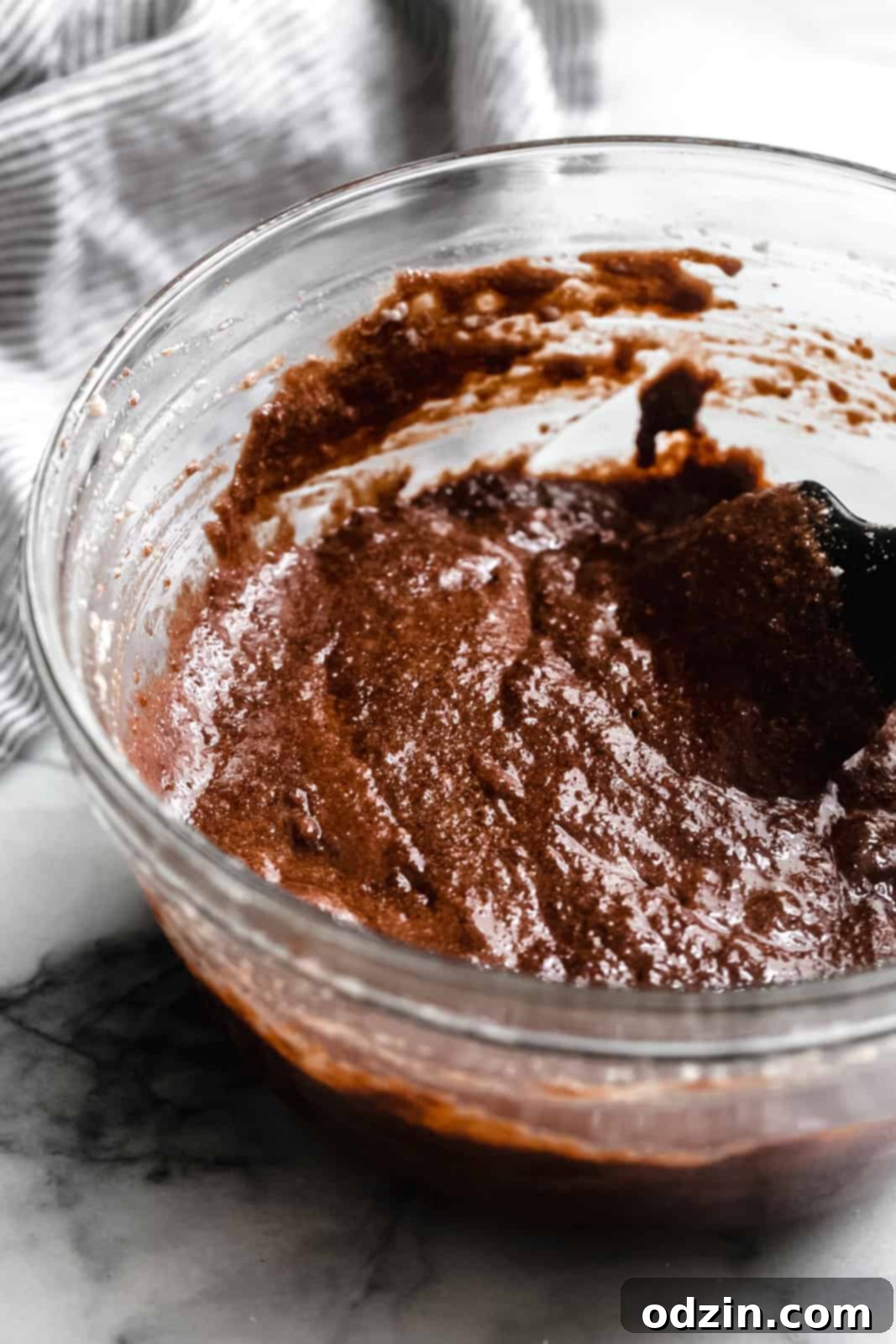 Caprese Flourless Chocolate Cake 6 Caprese cake mixture whipped in a glass bowl