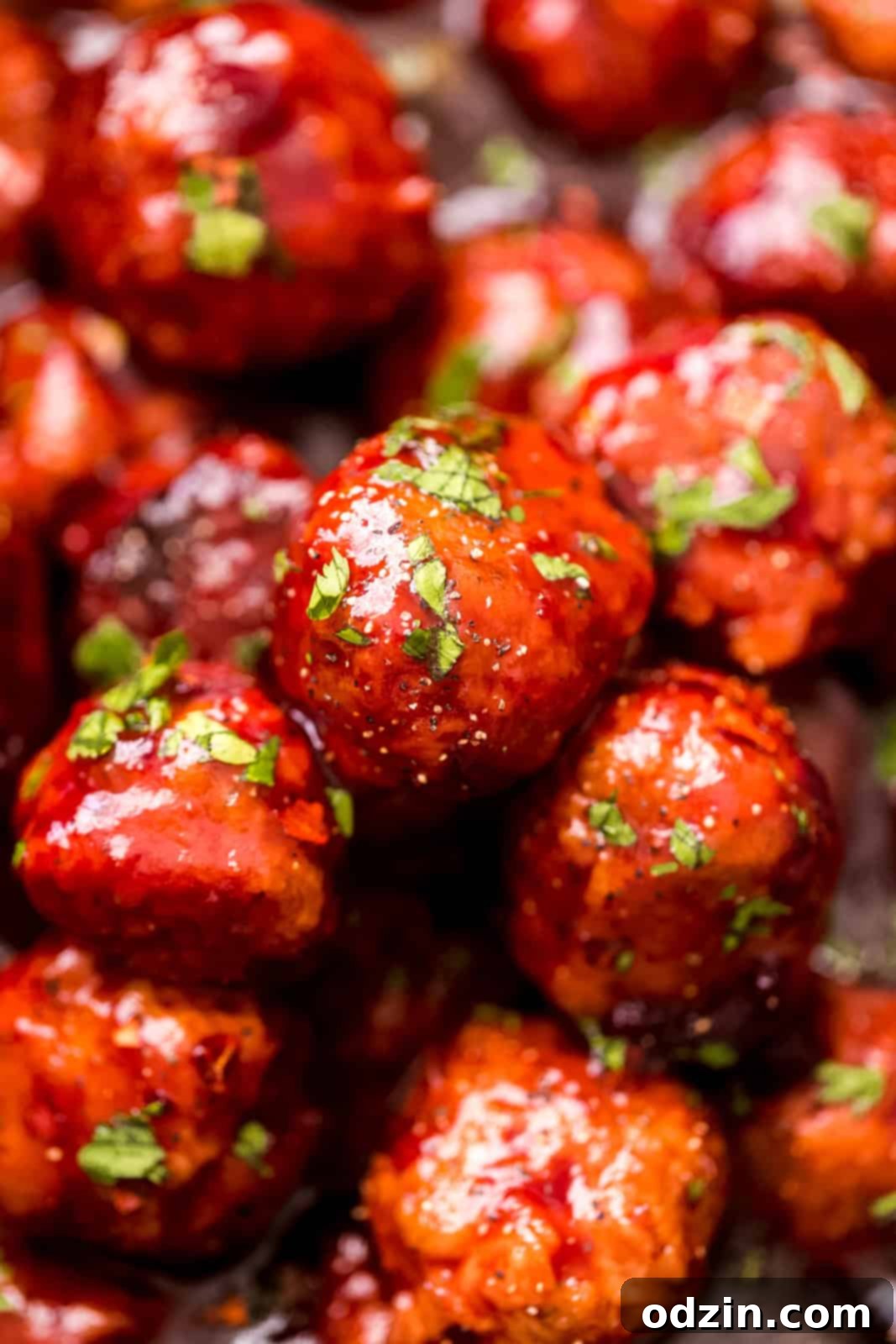 Sticky Honey Chipotle Slow Cooker Meatballs 3 close up of chicken meatballs in honey chipotle sauce