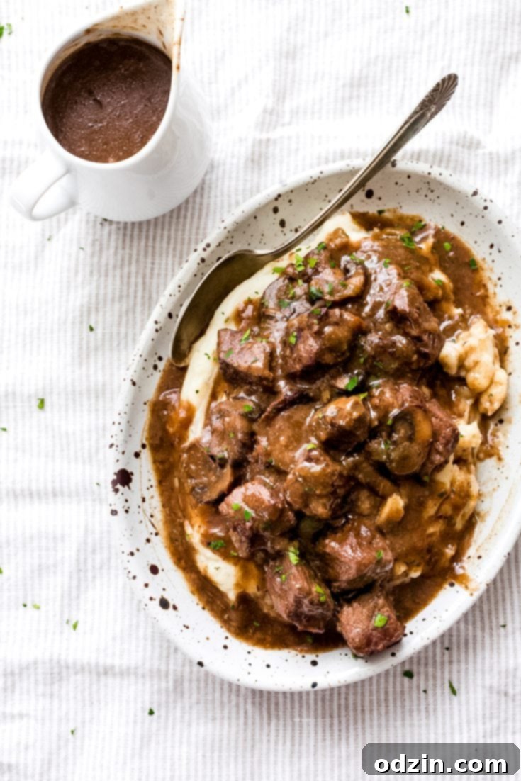 Slow Cooker Beef Tips with Mushroom Gravy (and Instant Pot!)