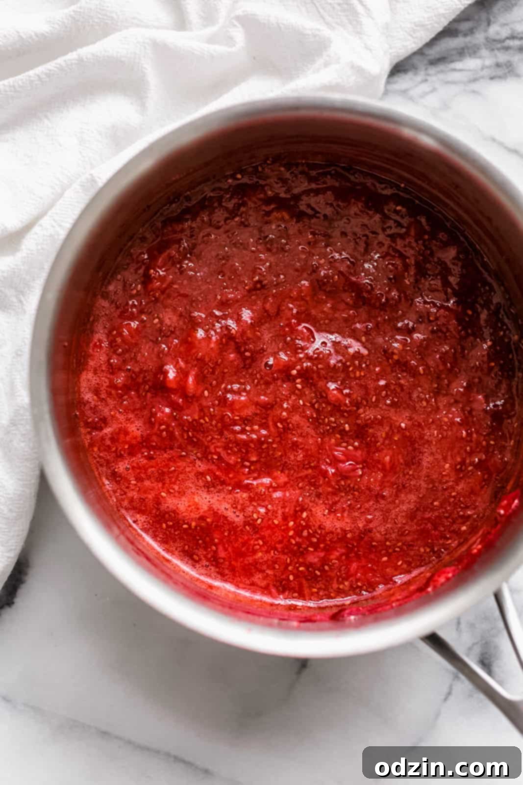 prepared chia jam in saucepan before cooling