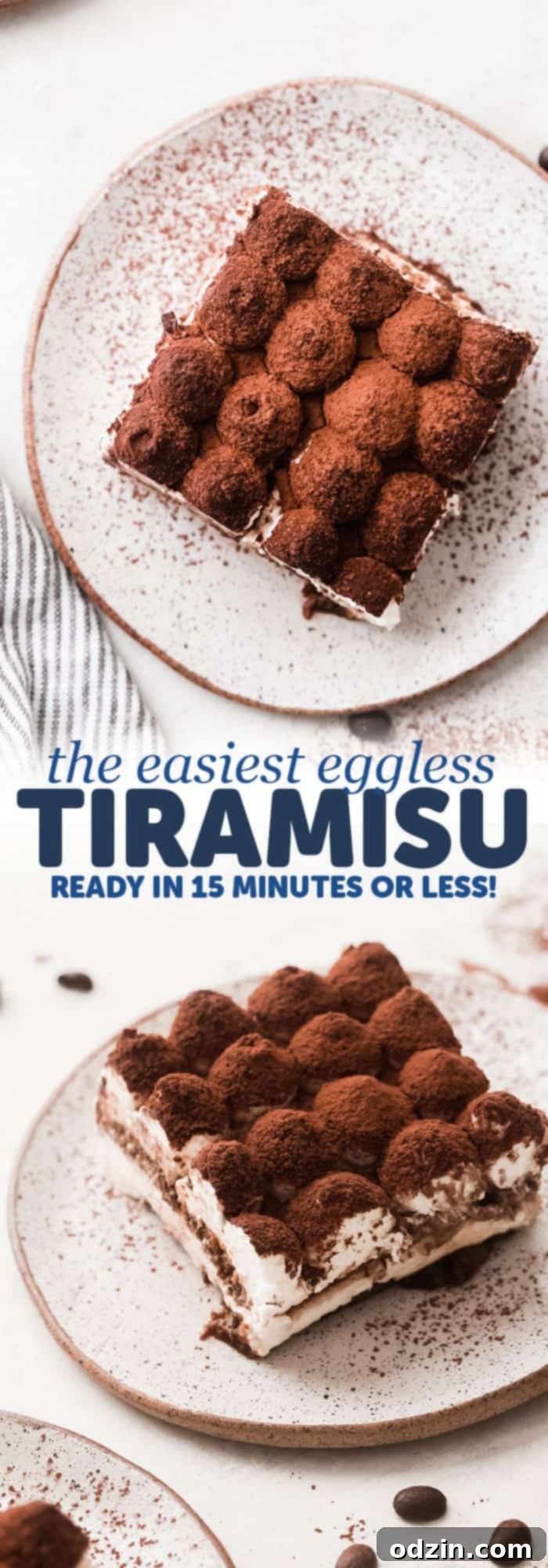 Long pin created for the sole purpose of sharing The Easiest Eggless Tiramisu on Pinterest.